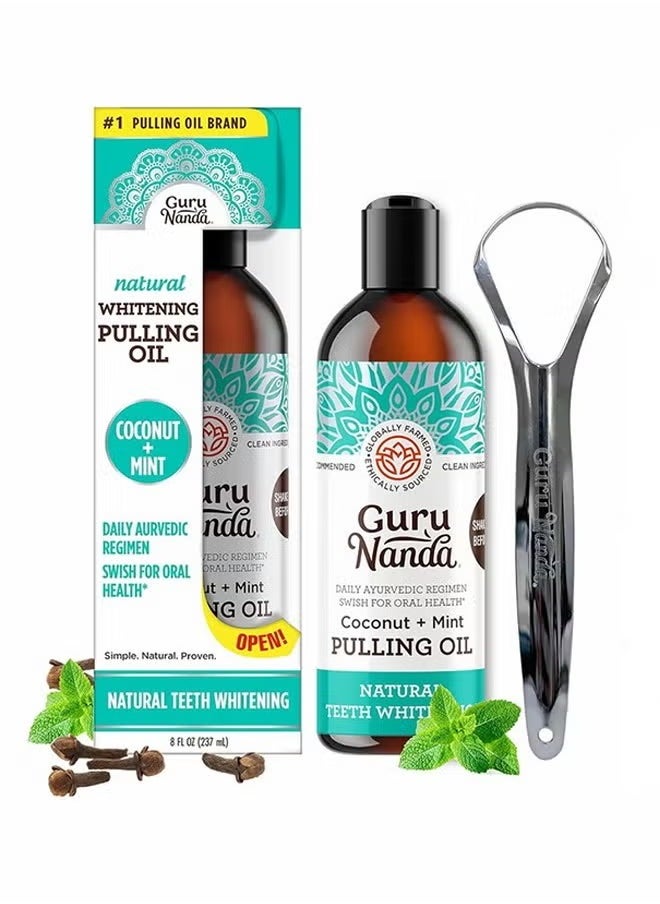 GuruNanda Natural Whitening Coconut Oil Pulling With 7 Essential Oils And Vitamin D3, E, K2 Mickey D, 8 Fl Oz 
