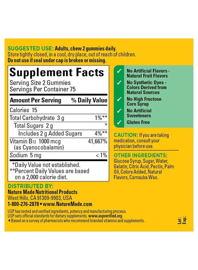 Nature Made Energy B12 1000 mcg Per Serving, Dietary Supplement for Energy Metabolism Support, 150 Gummies, 75 Day Supply - Image 5