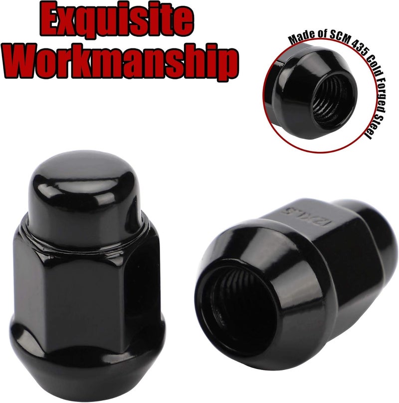 FLYCLE 12x1.5 Wheel Lug Nuts, 20PCS Black 12mmx1.5 Closed End Bulge Acorn Lug Nut, Cone Seat, 19mm Hex Aftermarket Wheels - Image 3