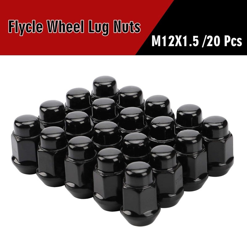 FLYCLE 12x1.5 Wheel Lug Nuts, 20PCS Black 12mmx1.5 Closed End Bulge Acorn Lug Nut, Cone Seat, 19mm Hex Aftermarket Wheels - Image 4