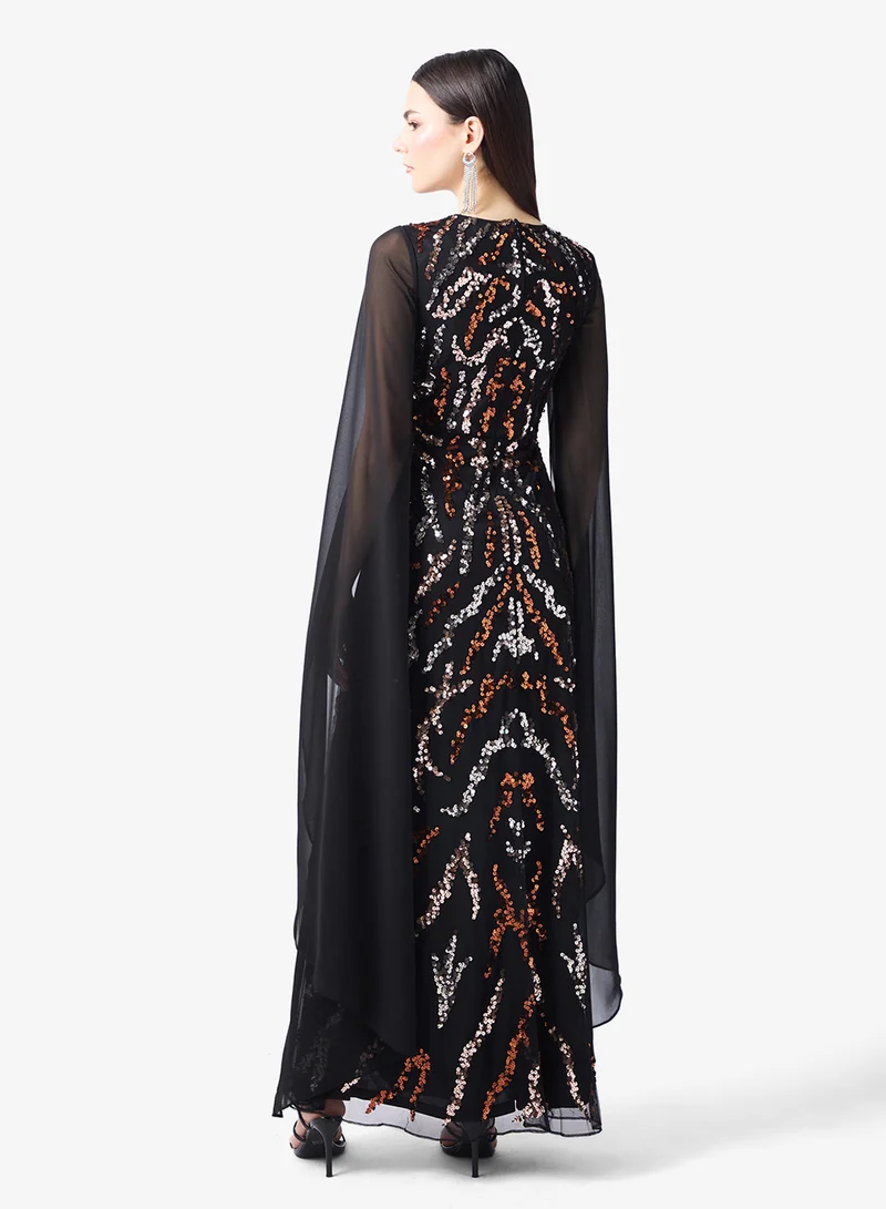 Amelia Rose Embellished Flared Sleeve Maxi Dress