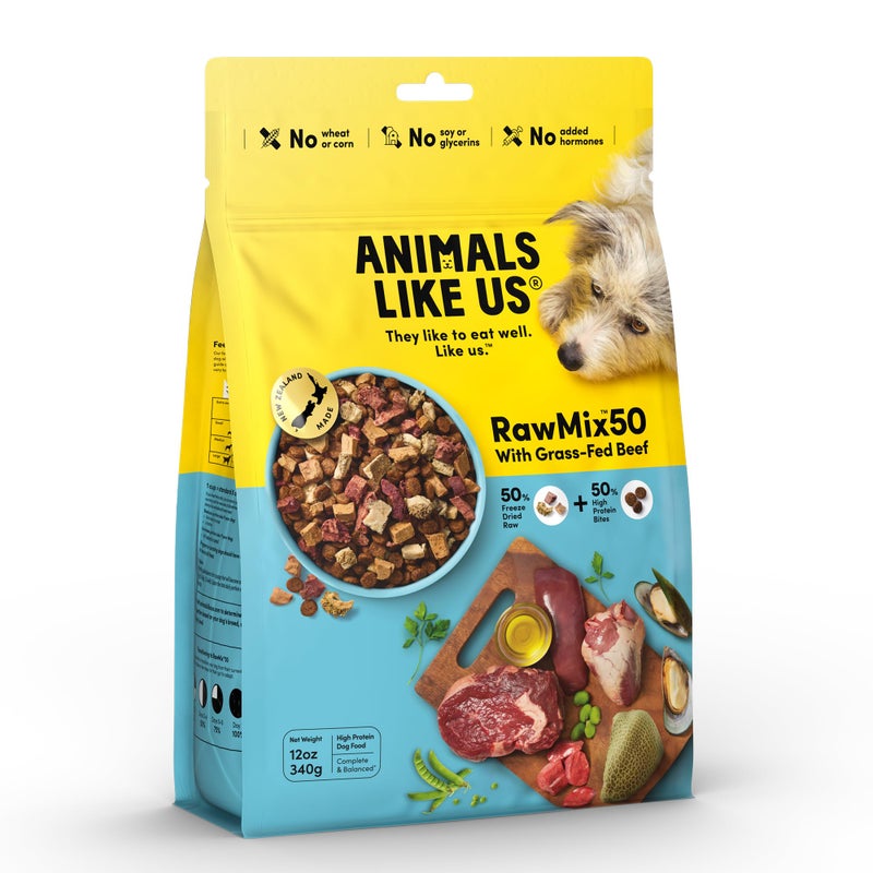 Animals Like Us Raw Freeze Dried Dog Food RawMix50 Premium Grass-Fed Beef Recipe, Protein Rich, Includes Kibble, Non-GMO, No Wheat or Corn, 12 oz - Image 1