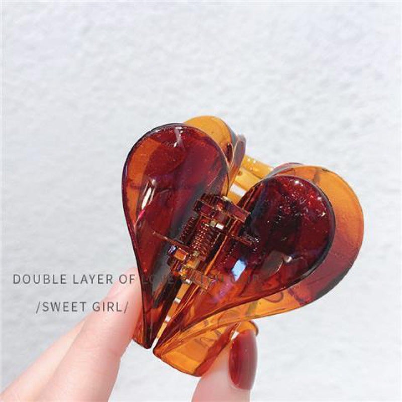 Generic Ouyang Nana with Love clip double heart hair clip back head hair clip hair clip headdress shark clip Amber 