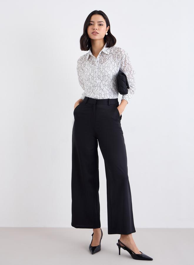 Styli Off White Lace Shirt with Button Placket - Image 1