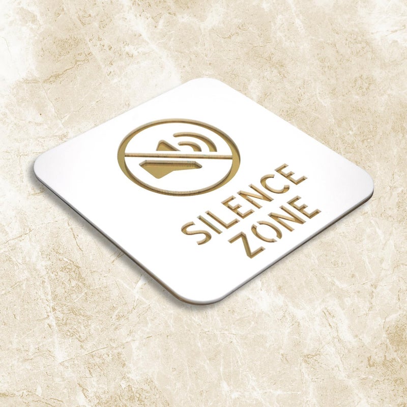 Sign Studio Premium White Gold Finish Acrylic Silent Zone Door Sign – Easy Mount Self-Adhesive Tape Signage for Hotel, Office, Resort, Society, Corporate, Business & Hospital - Image 2