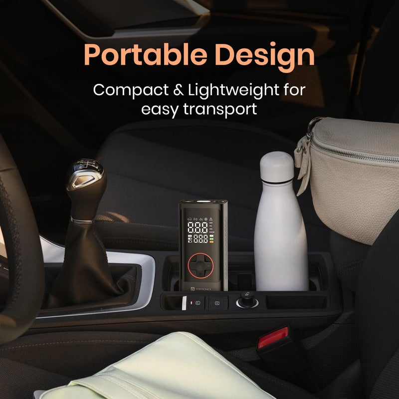 Portronics مضخة هواء فاييو 7.0، شاشة رقمية كاملة الحجم، بطارية 4000 مللي أمبير، ضغط 150 PSI، أوضاع مسبقة، مصباح يدوي مع SOS، كشف الضغط، للسيارات والدراجات والدراجات الهوائية والكرات (أسود) - Image 4