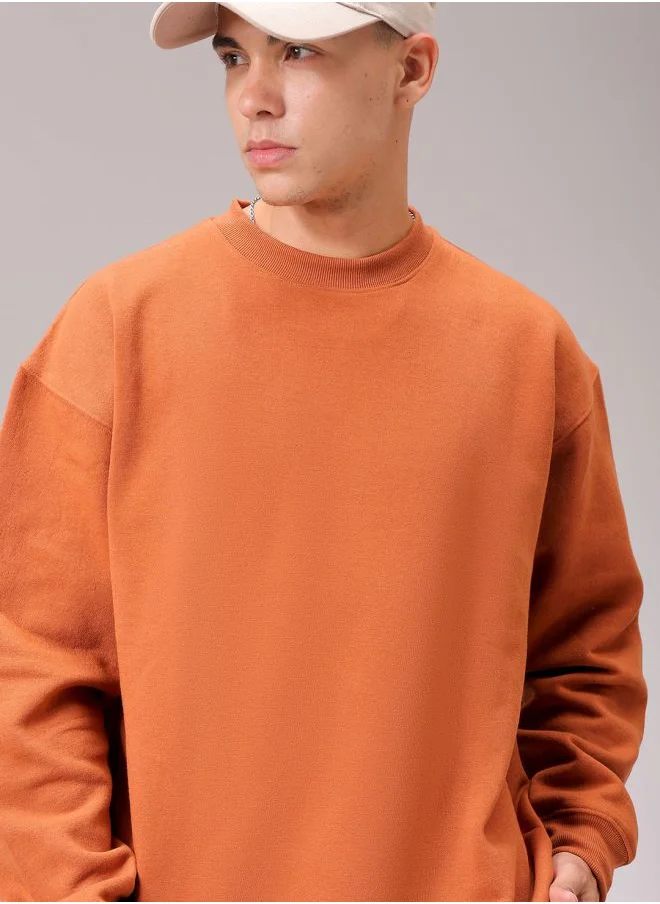 شركة المرآب الهندية Men Oversized Solid Crew Neck Overhead Sweatshirt