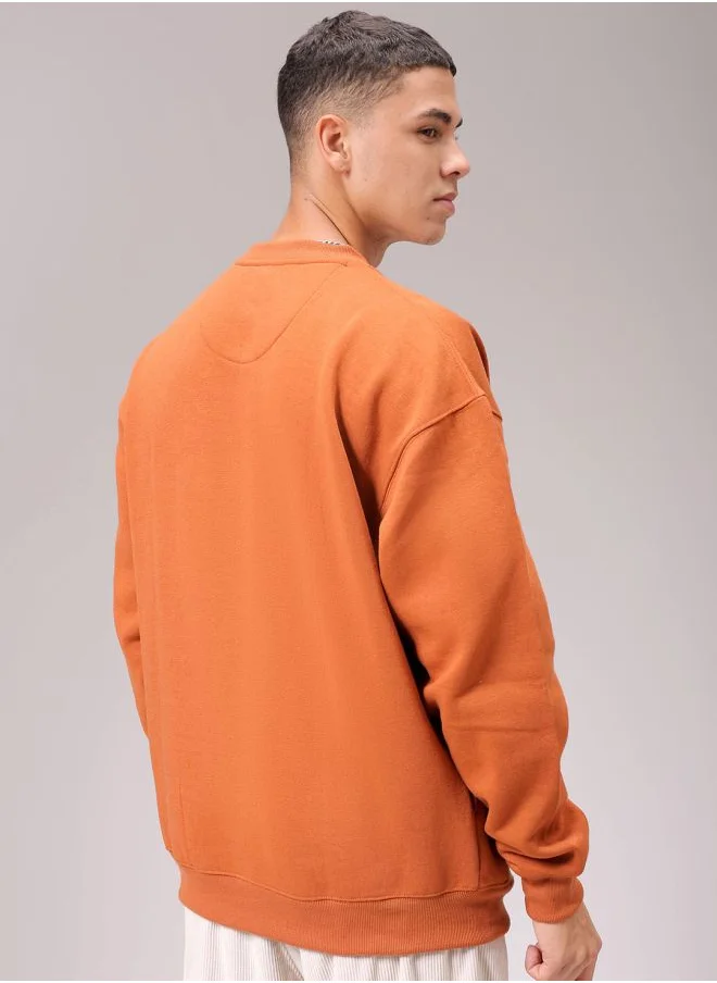 شركة المرآب الهندية Men Oversized Solid Crew Neck Overhead Sweatshirt