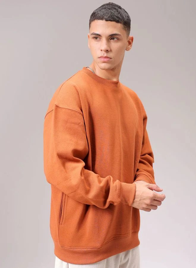 The Indian Garage Co Men Oversized Solid Crew Neck Overhead Sweatshirt