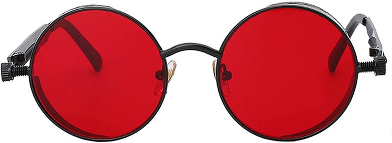 OWL Steampunk Retro Gothic Vintage Hippie Black Metal Round Circle Frame Sunglasses Sea Red Lens - Image 2