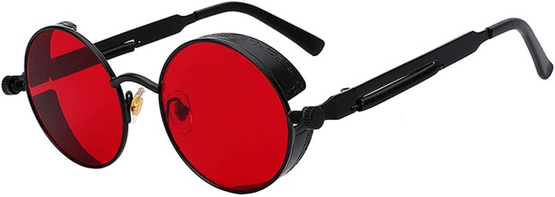 OWL Steampunk Retro Gothic Vintage Hippie Black Metal Round Circle Frame Sunglasses Sea Red Lens - Image 5