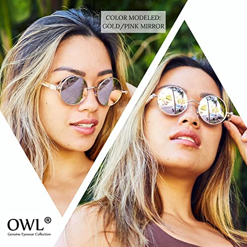 OWL Steampunk Retro Gothic Vintage Hippie Black Metal Round Circle Frame Sunglasses Sea Red Lens - Image 4