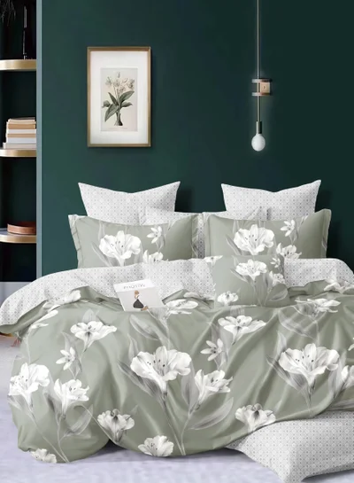 Donetella Duvet Cover Set 4-Pcs Single Size Printed Bed Set With 1 Duvet Cover(160 x 220 CM) 1 Fitted Sheet 1 Pillow Sham And 1 Pillow Case (Without Filler),Lemon Grass