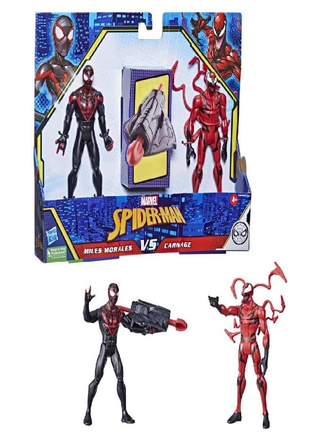 Spider-Man - Spider-Man Marvel Miles Morales Vs Carnage Battle Packs, 6-Inch-Scale and Figure 2-Pack, Toys for Kids Ages 4 and Up - Image 1