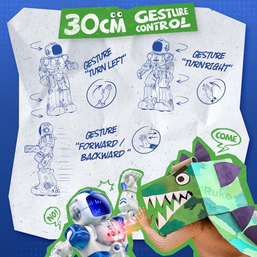 Ruko 6088 Programmable Robot with APP Control, Remote Control, Gesture Sensing Control, Rechargeable Robots Toys for Boys and Girls, Interactive LED Faces, QA Games for 3 4 5 6 Years Kids, Blue - Image 3