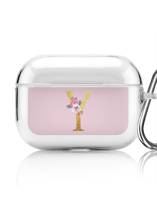Stylizedd Classic Clear printed Case for Apple AirPods Pro 2nd Generation Thin Transparent Cover - Custom Monogram Initial Letter Floral Pattern Alphabet - Y (Pink )  - Image 1