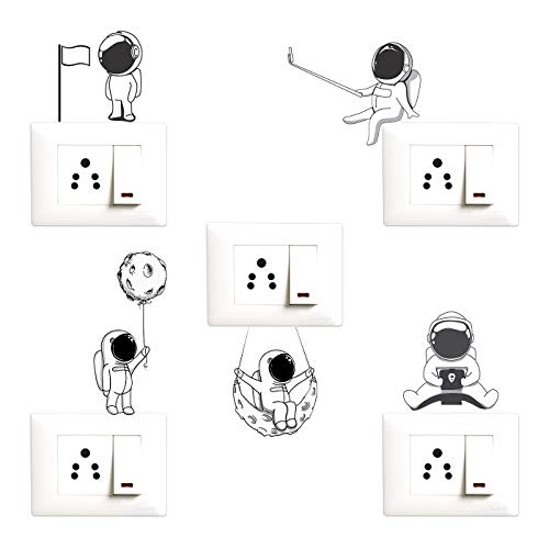Decopix Astronauts, Space, Moon Decorative PVC Vinyl Wall Sticker Combo Pack for Switch Panel Board, Laptop, Fridge (Multicolour) - Set of 5 - Image 1