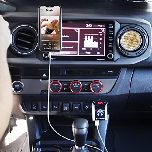GoGroove محول بلوتوث صغير GOgroove FlexSMART X3 للسيارة للمكالمات بدون استخدام اليدين، شحن USB، التحكم في الموسيقى للهواتف الذكية، مشغلات MP3 - محول بلوتوث AUX للسيارة - جهاز إرسال راديو FM - Image 3