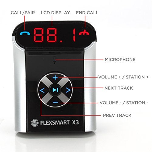 GoGroove محول بلوتوث صغير GOgroove FlexSMART X3 للسيارة للمكالمات بدون استخدام اليدين، شحن USB، التحكم في الموسيقى للهواتف الذكية، مشغلات MP3 - محول بلوتوث AUX للسيارة - جهاز إرسال راديو FM - Image 4