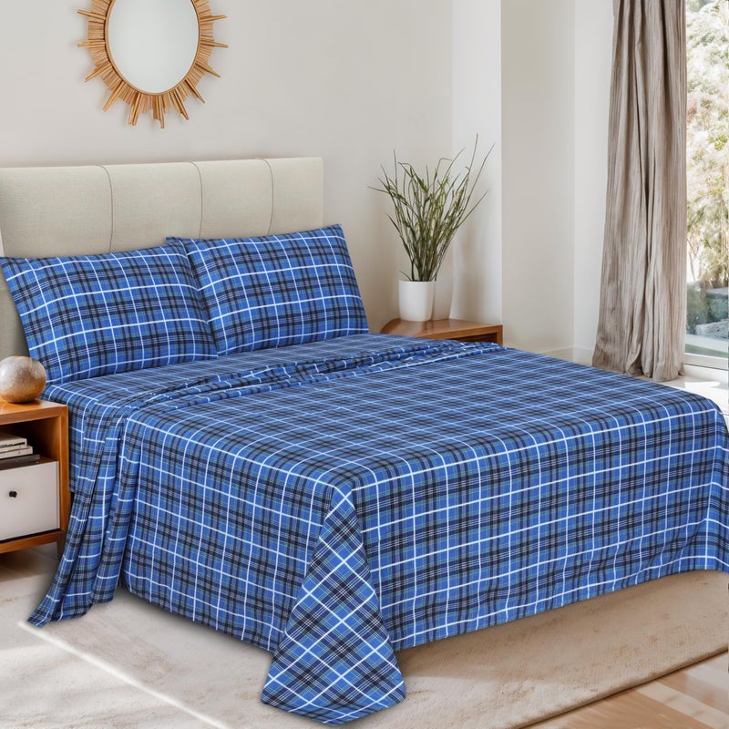 RUVANTI Flannel Sheets Full Size - 100% Cotton Double Brushed Bed Sheets Set, Deep Pockets 16 Inches, All Seasons Breathable & Extra Soft Full Sheets, Warm & Cozy, 4 Piece, Blue Plaid - Image 2