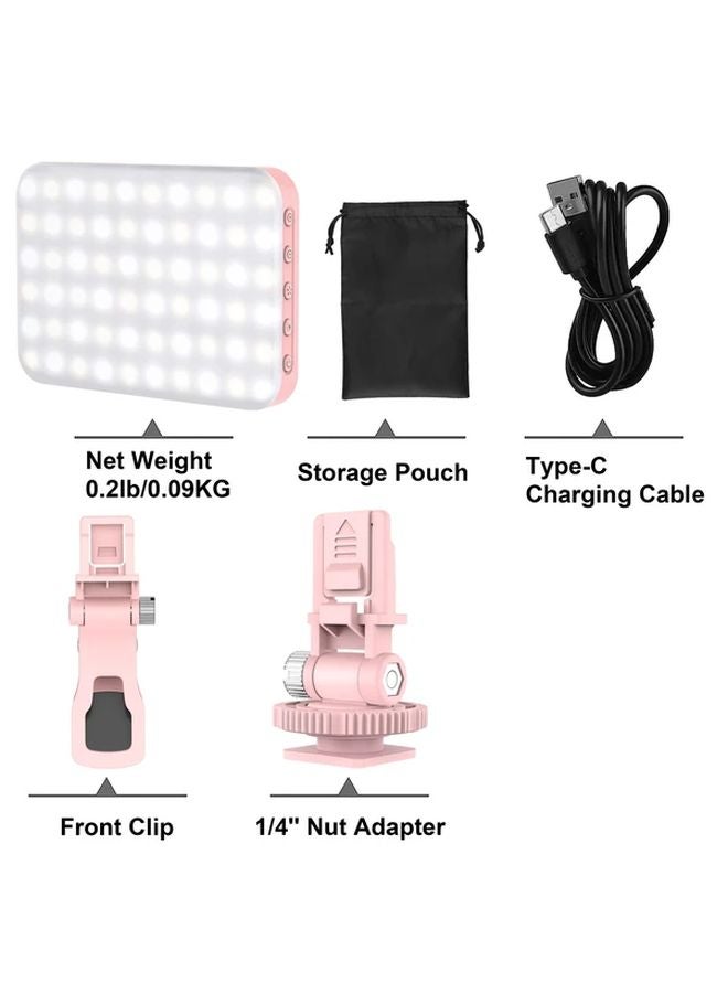 Pink Portable 60 LED Selfie Light 2200Mah Battery Clip On Design CRI 97 Three Modes - Image 1