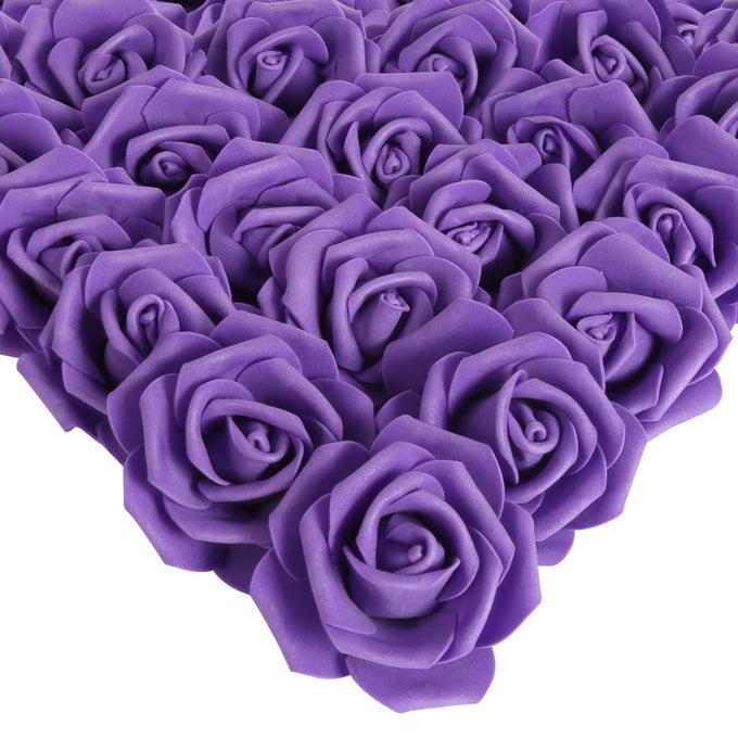 Artificial Roses Flowers Heads 100Pcs Stemless Foam Roses Heads Bulk 3in Fake Flowers for Crafts Wall Decorations DIY Wedding Bouquets Bridal Shower Party Home DecorationDark Purple