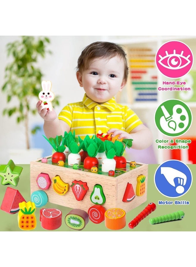 يونيكبيبي لعبة المزرعة التعليمية 7 في 1 للأطفال – لعبة خشبية مونتيسوري تعليمية، فرز الأشكال والفواكه، عربه سحب، تطوير المهارات الحركية والتركيز للأطفال الصغار - Image 1
