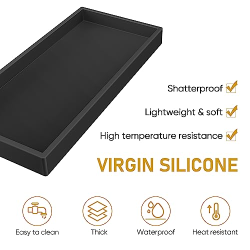 EG-SIPRO Silicone Bathroom Tray, Shatterproof, Black, Rectangular, 10.6 x 5.1 Inches - Image 4