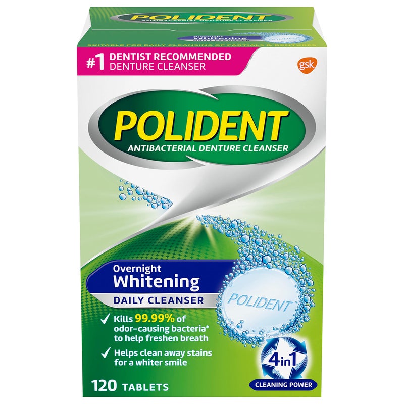 Polident Overnight Whitening Denture Cleanser Tablets - 120 Count - Image 1