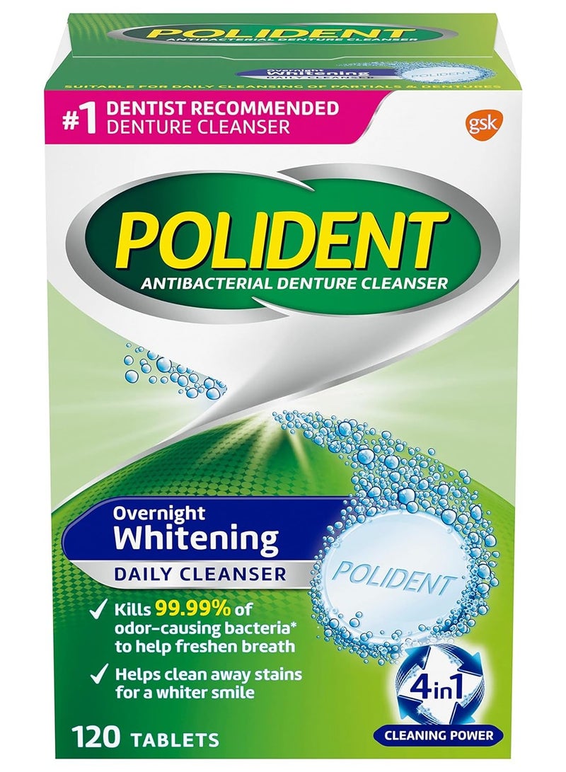 Polident أقراص Polident Overnight Whitening Denture Cleanser - 120 قرص - Image 1