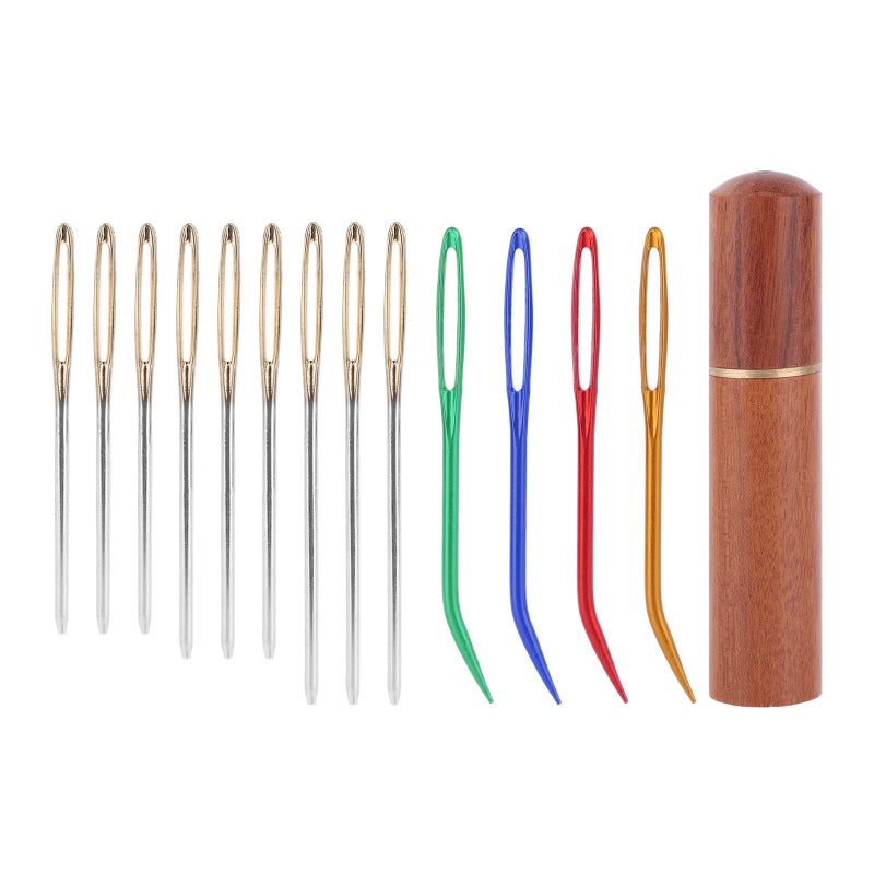 XIHIRCD 13pcs Large Eye Sewing Needles Kit, Stainless Steel Blunt & Bent Tapestry Needles with Wooden Case for Weaving Crochet Darning Yarn & Embroidery Knitting Crafts Projects Supplies Accessories - Image 1