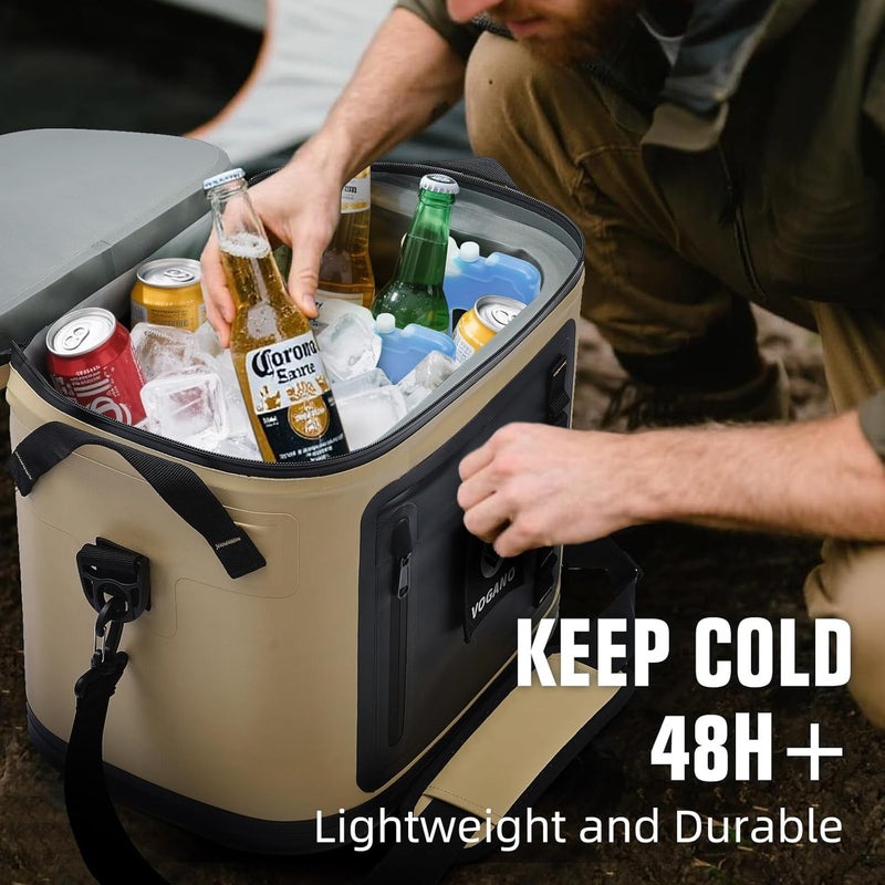 Vogano Soft Cooler - Insulated Leak-Proof Cooler Bag with Waterproof Zipper | 28 Can Portable Ice Chest for Camping, Beach, Travel, Picnic, Fishing (Khaki) - Image 5
