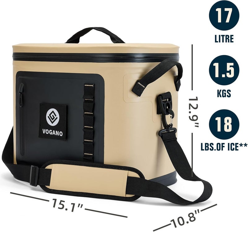 Vogano Soft Cooler - Insulated Leak-Proof Cooler Bag with Waterproof Zipper | 28 Can Portable Ice Chest for Camping, Beach, Travel, Picnic, Fishing (Khaki) - Image 4