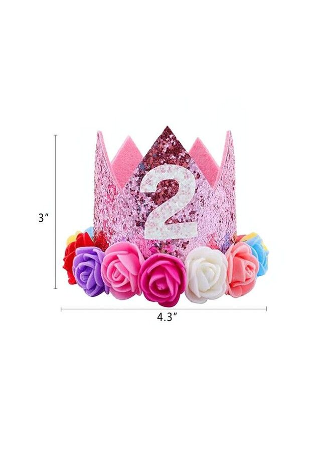 ipalmay Baby Princess Glitter Pink Crown 2St Birthday Party Hat Gold With Mix Rainbow Color Flowers - Image 3