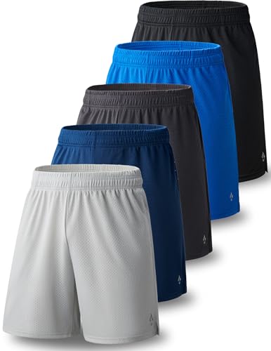 Liberty Pro 5 Pack Men's Athletic Shorts 9 Inch Inseam, Mesh Basketball Gym Shorts with Pockets, Quick Dry Workout Shorts (Set 2, Medium) - Image 1
