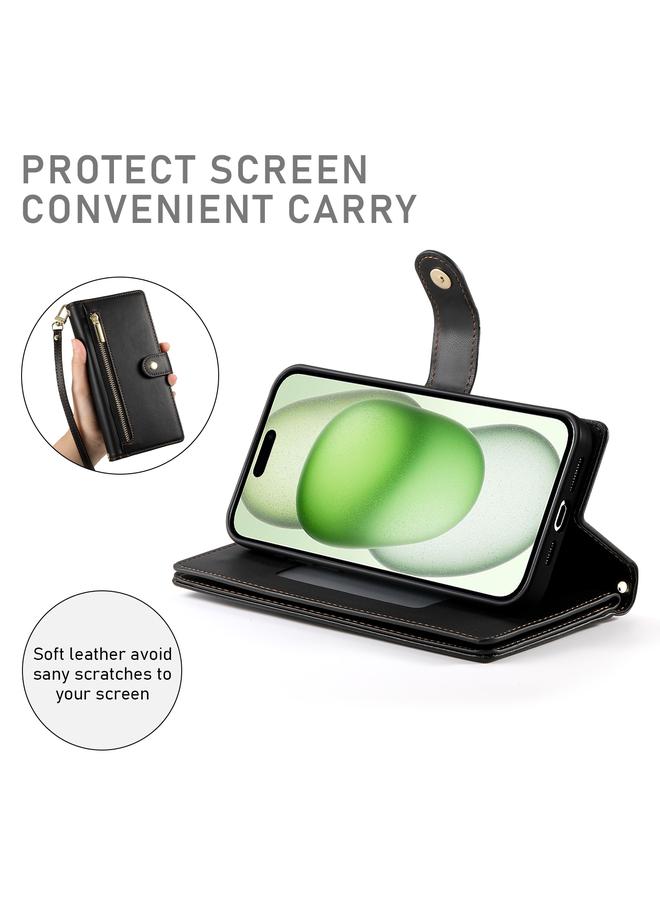 S-TOP Case For iPhone 15 Plus Nine Card-slot Zipper Wallet Bag Leather Phone Case - Image 4