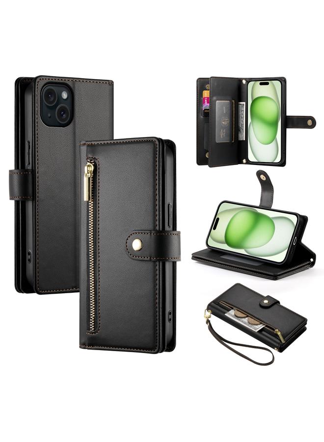 S-TOP Case For iPhone 15 Plus Nine Card-slot Zipper Wallet Bag Leather Phone Case - Image 1