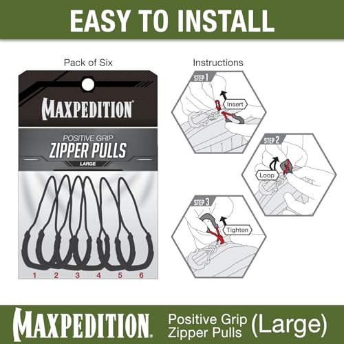 MAXPEDITION Positive Grip Zipper Pulls (Large, Black) Pack of 6, Zipper Pull Replacement for Tactical Backpack, EDC Pouch, Bug Out Bag & Luggage, Sling Pull Tab, PZLBLK - Image 2