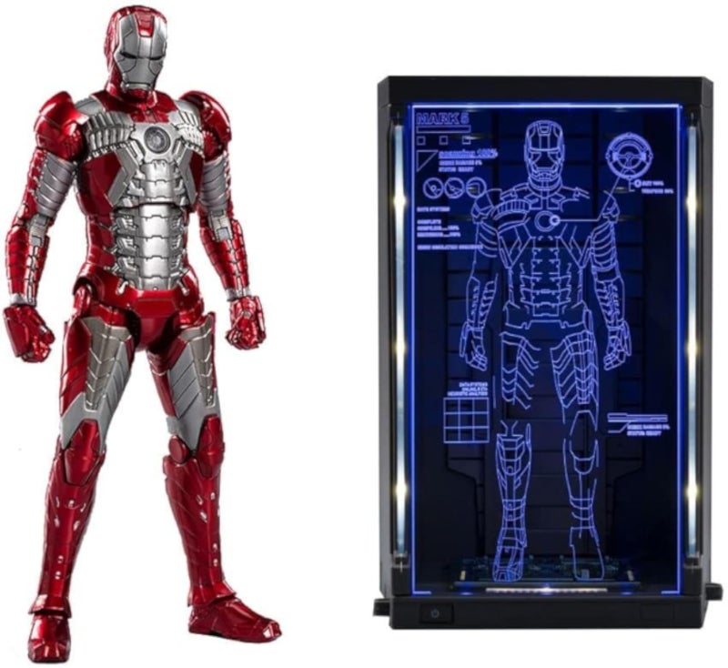 1 x ZD Toys Marvel 1:10 Scale Iron Man Holographic Garage Set Mark 5 Action Figure, Red/Silver