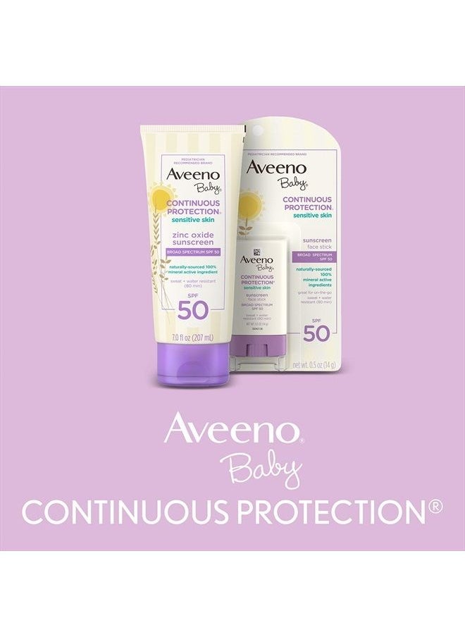 Aveeno - Baby Continuous Protection Zinc Oxide Mineral Sunscreen Lotion for Sensitive Skin, Broad Spectrum SPF 50, Paraben- & Tear-Free, Sweat- & Water-Resistant, Travel-Size, 2 x 3 fl. oz - Image 1