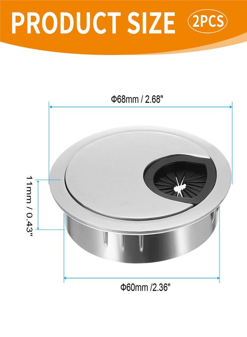 هيدفانا غطاء فتحة الكابل، 2 قطعة 60 مم من سبائك الزنك غطاء فتحة سلك سلك مكتب من سبائك الزنك لمنظم كابل مكتب الكمبيوتر الشخصي - Image 2