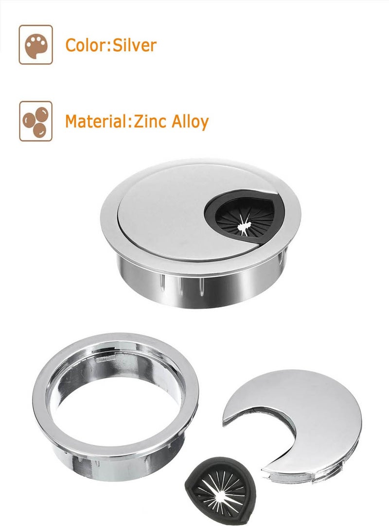 هيدفانا غطاء فتحة الكابل، 2 قطعة 60 مم من سبائك الزنك غطاء فتحة سلك سلك مكتب من سبائك الزنك لمنظم كابل مكتب الكمبيوتر الشخصي - Image 4