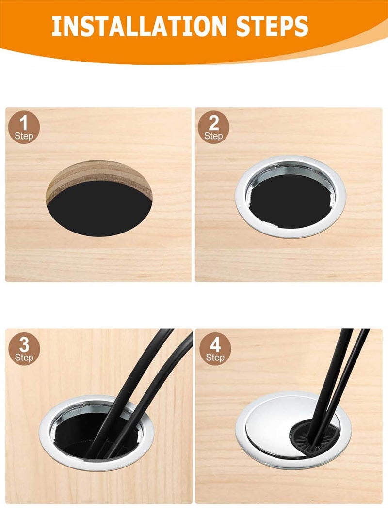 هيدفانا غطاء فتحة الكابل، 2 قطعة 60 مم من سبائك الزنك غطاء فتحة سلك سلك مكتب من سبائك الزنك لمنظم كابل مكتب الكمبيوتر الشخصي - Image 3