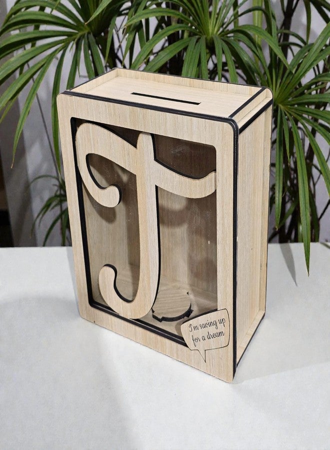LACUM® Letter Piggy Bank – Custom Wooden Money Bank for Kids & Adults – Sunmica Coated Engineering Wood with Transparent Acrylic Front – Unique Gifts (Letter T) - Image 2