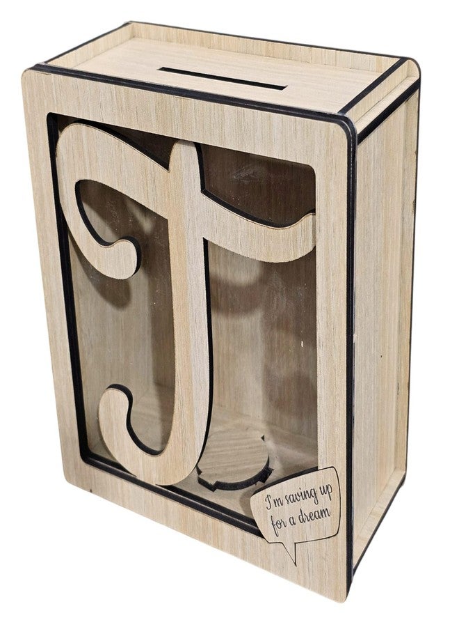 LACUM® Letter Piggy Bank – Custom Wooden Money Bank for Kids & Adults – Sunmica Coated Engineering Wood with Transparent Acrylic Front – Unique Gifts (Letter T) - Image 1