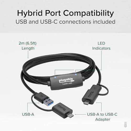 Plugable USB Data Transfer Cable PC to PC, Compatible with Windows USB C and USB 3.0, Transfer Files to New Computer with Included Bravura Easy Computer Sync Software, 6.6ft (USBC-TRAN) - Image 3