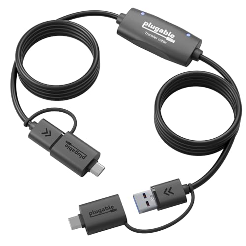 Plugable USB Data Transfer Cable PC to PC, Compatible with Windows USB C and USB 3.0, Transfer Files to New Computer with Included Bravura Easy Computer Sync Software, 6.6ft (USBC-TRAN) - Image 1
