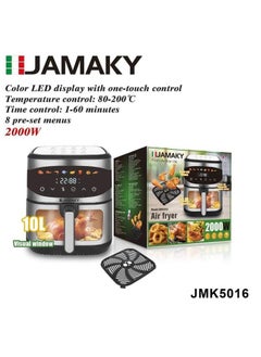 Jamaki Digital Fryer 10 Liter 2000 Watt 5016 JMK offers you healthy and delicious food without the need for oil! With the Jamaki air fryer, a digital screen to clearly display the time and cooking temperature. Ability to program the time and temperature: Program the cooking time and temperature in advance to obtain ideal results. Easy control of the fryer.