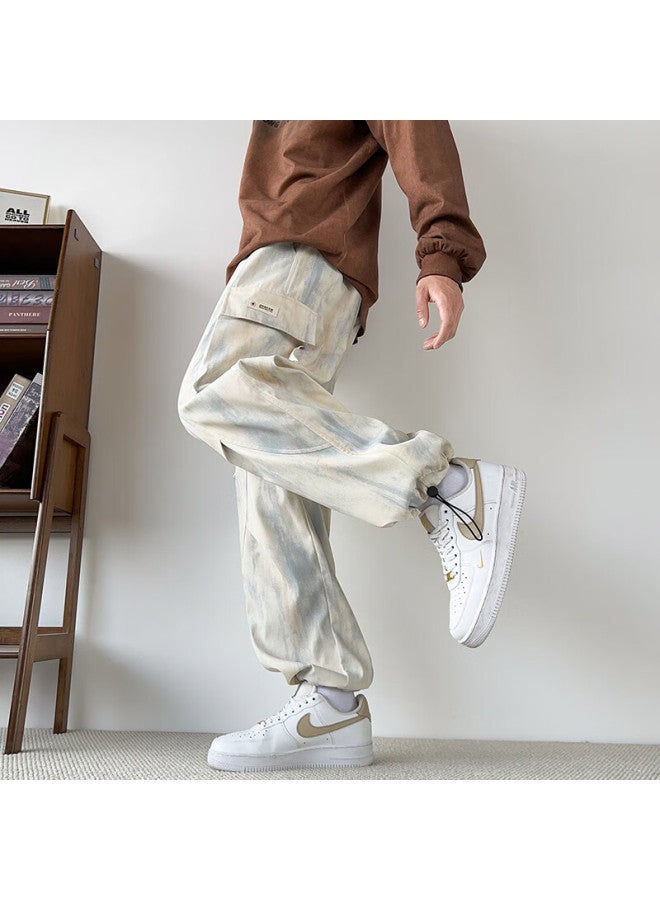 Dingfengbaoluo American Style Tie-dye Work Pants Men Spring Trendy Casual Straight-leg Trousers Xrr02 Apricot 2XL - Image 5