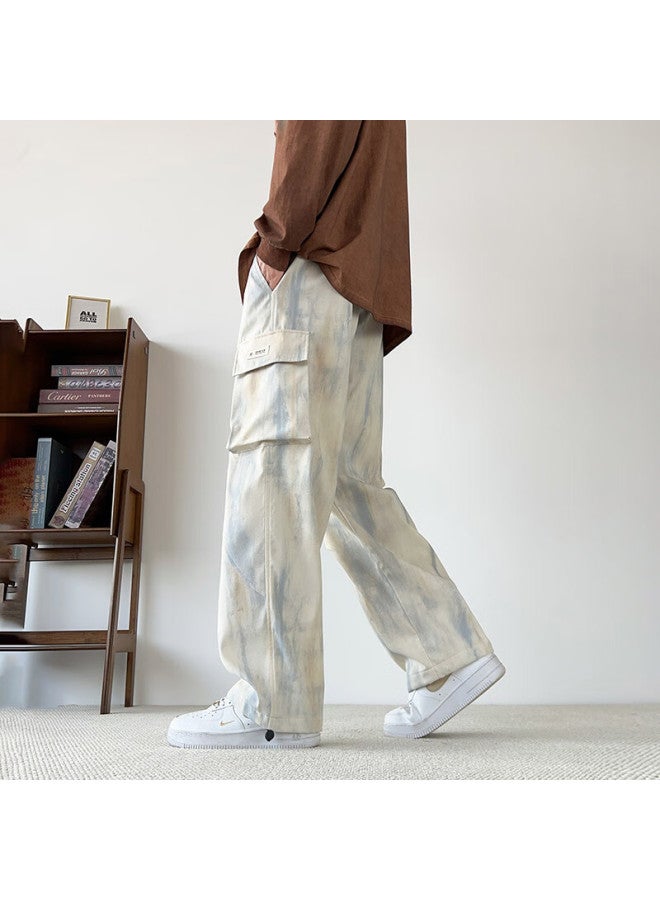 Dingfengbaoluo American Style Tie-dye Work Pants Men Spring Trendy Casual Straight-leg Trousers Xrr02 Apricot 2XL - Image 3